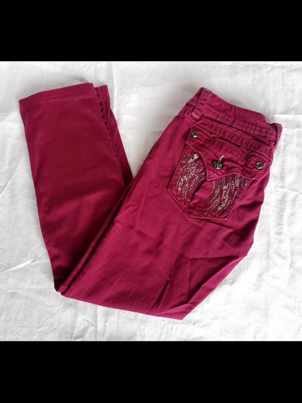 Miss Me Skinny Jeans Embellished Pocket Skinny Jeans Size 29 Raspberry 30” x 26”